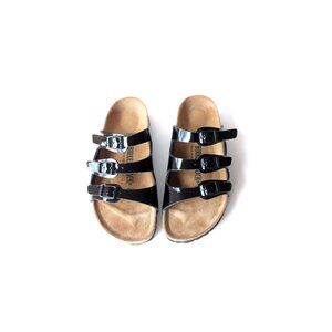 Birkenstock 36 'Florida' Slide Clogs 3 Strap Black Patent *LOVELY*  L5